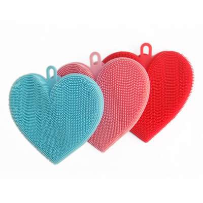 Heart shape silicone washing dish cleaning brush for kitchen