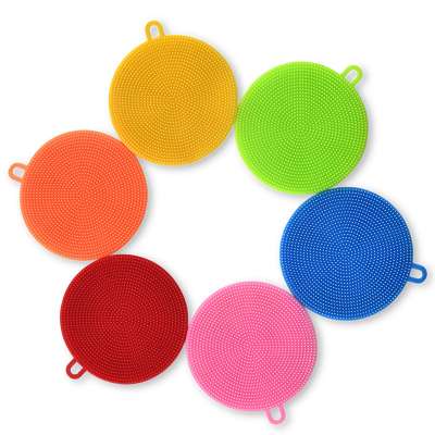 Round shape suction silicone kitchen cleaning brush for dish washing